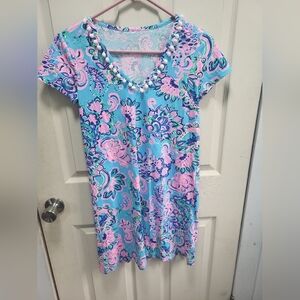 Lilly Pulitzer Etta Dress Women's XS Blue Horizon Jungle Sunrise Giraffe